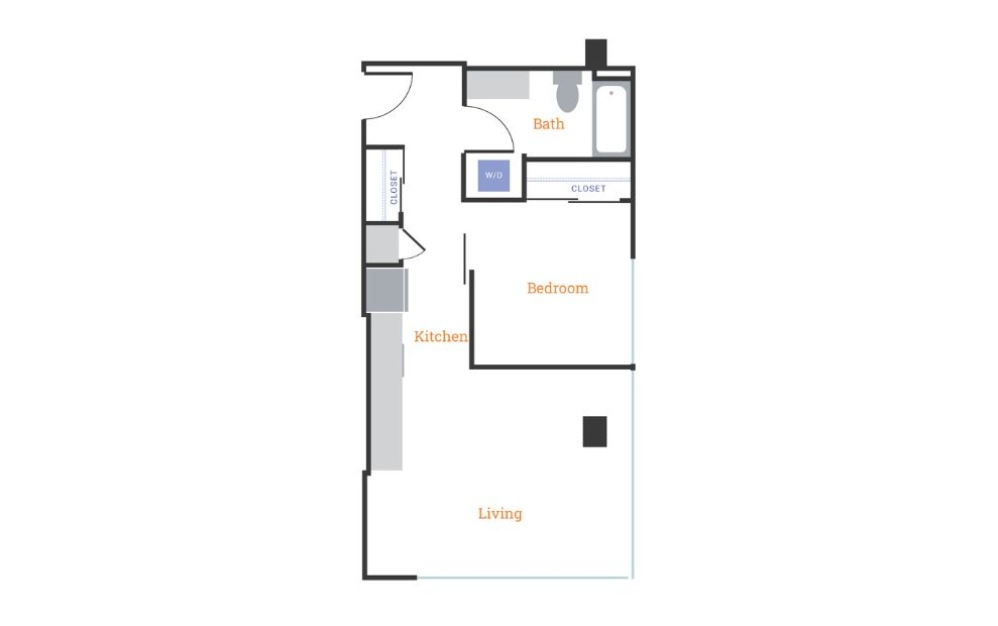 Urban 1 Bedroom K - 1 bedroom floorplan layout with 1 bathroom and 624 square feet