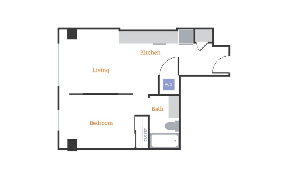 One Bedroom C - 1 bedroom floorplan layout with 1 bathroom and 562 square feet