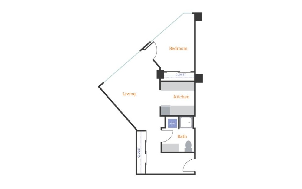 One Bedroom D - 1 bedroom floorplan layout with 1 bathroom and 680 square feet