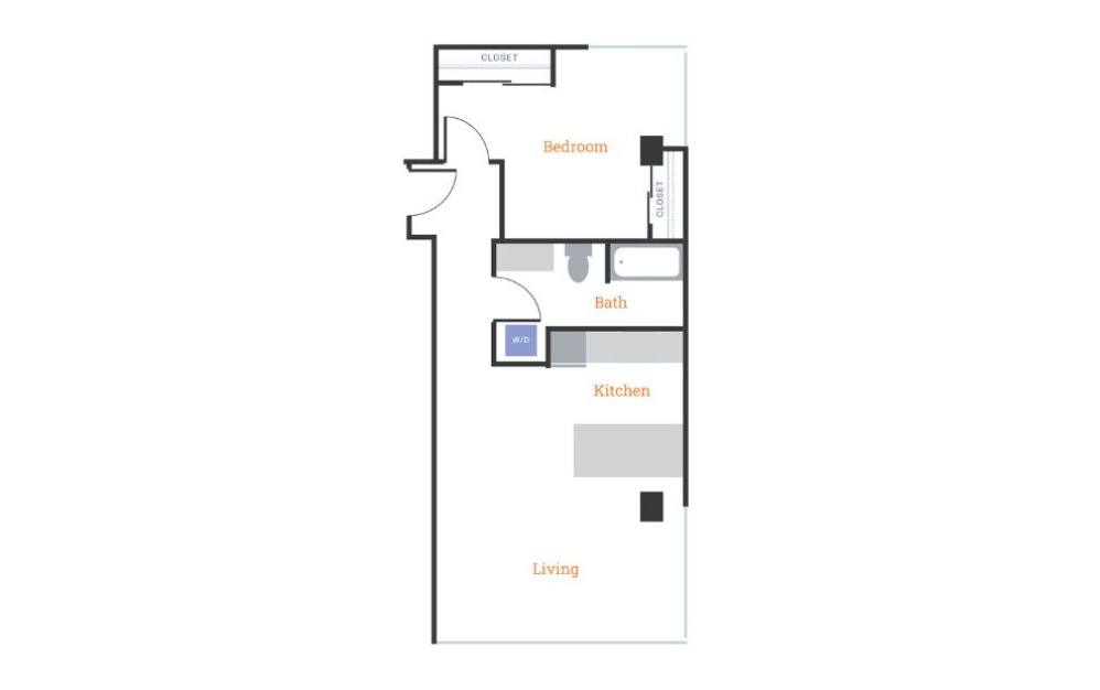 One Bedroom E - 1 bedroom floorplan layout with 1 bathroom and 785 square feet