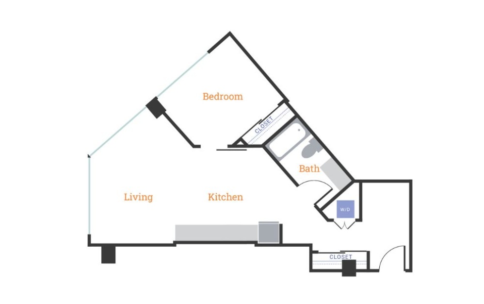 One Bedroom G - 1 bedroom floorplan layout with 1 bathroom and 740 square feet