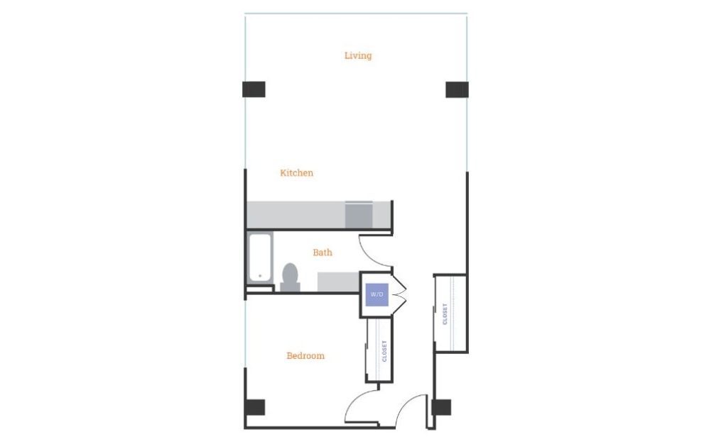 One Bedroom H - 1 bedroom floorplan layout with 1 bathroom and 899 - 903 square feet