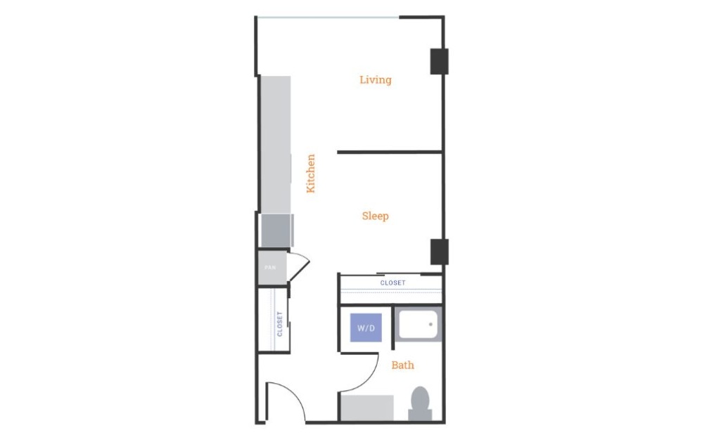 Studio B - Studio floorplan layout with 1 bathroom and 511 square feet