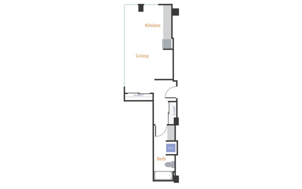 Studio C - Studio floorplan layout with 1 bathroom and 540 - 541 square feet