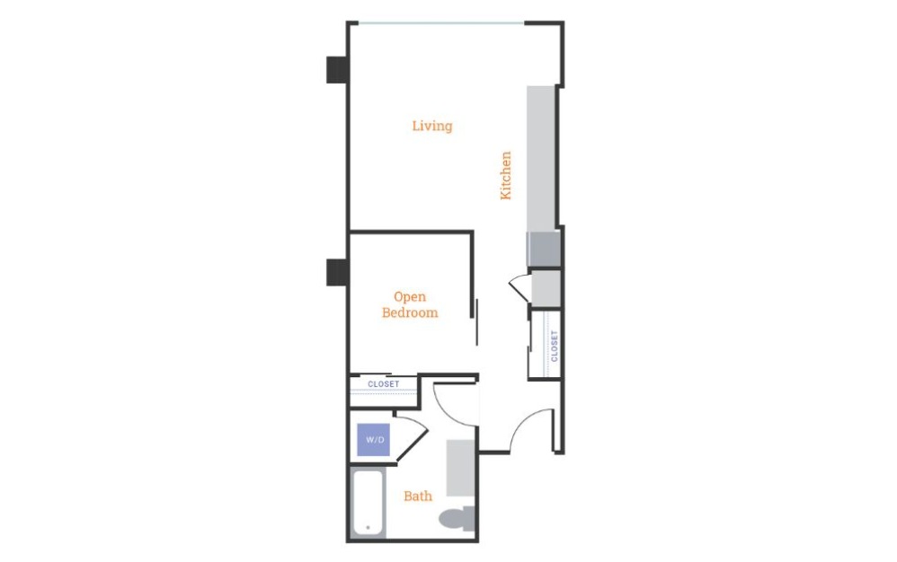 Urban 1 Bedroom B - 1 bedroom floorplan layout with 1 bath and 583 to 583 square feet.