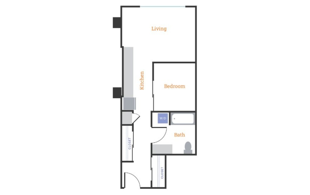 Urban 1 Bedroom E - 1 bedroom floorplan layout with 1 bath and 575 to 575 square feet.