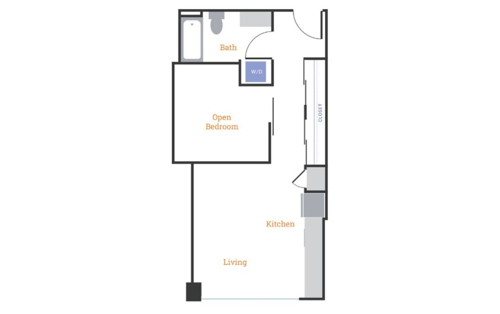 Urban 1 Bedroom H - 1 bedroom floorplan layout with 1 bathroom and 566 square feet