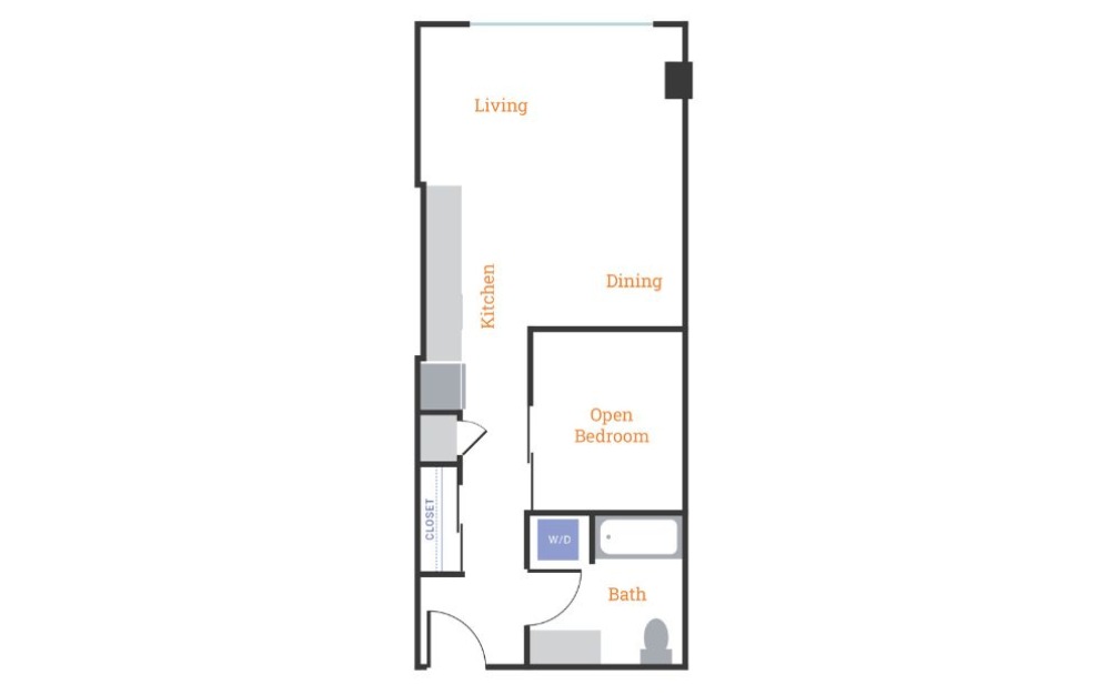 Urban 1 Bedroom I - 1 bedroom floorplan layout with 1 bathroom and 581 - 622 square feet