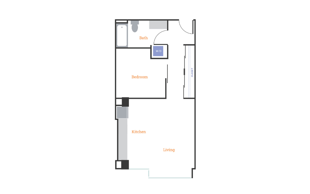 Urban 1 Bedroom G - 1 bedroom floorplan layout with 1 bathroom and 628 square feet