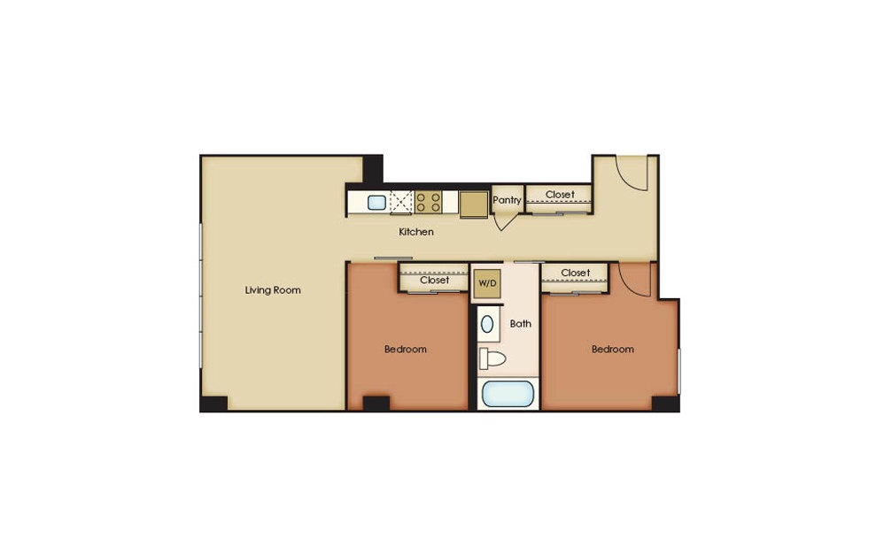 B3.1 - 2 bedroom floorplan layout with 1 bath and 852 square feet.