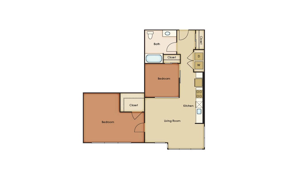 B4.1 - 2 bedroom floorplan layout with 1 bath and 897 square feet.