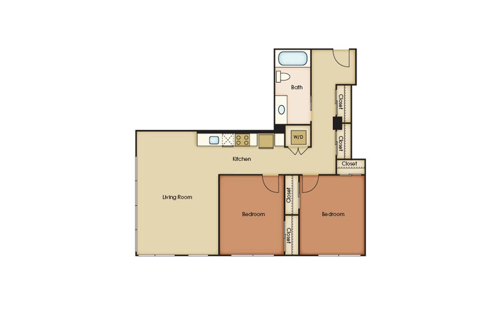 B5.2 - 2 bedroom floorplan layout with 1 bath and 934 square feet.