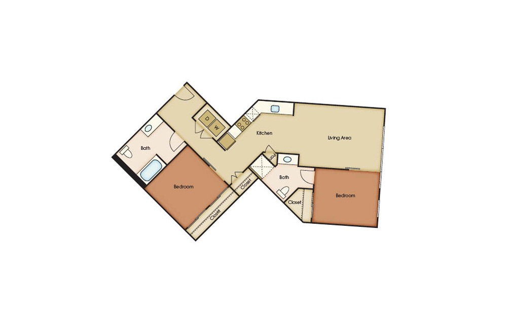 B6.1 - 2 bedroom floorplan layout with 2 baths and 940 square feet. B6.1 - 2 bedroom floorplan layout with 2 baths and 940 square feet.