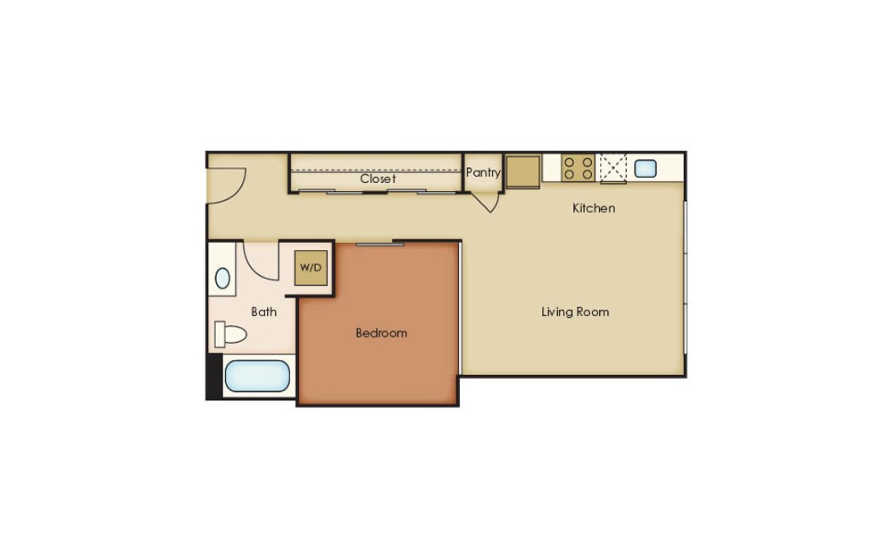 U2.1 - 1 bedroom floorplan layout with 1 bath and 566 square feet. U2.1 - 1 bedroom floorplan layout with 1 bath and 566 square feet.