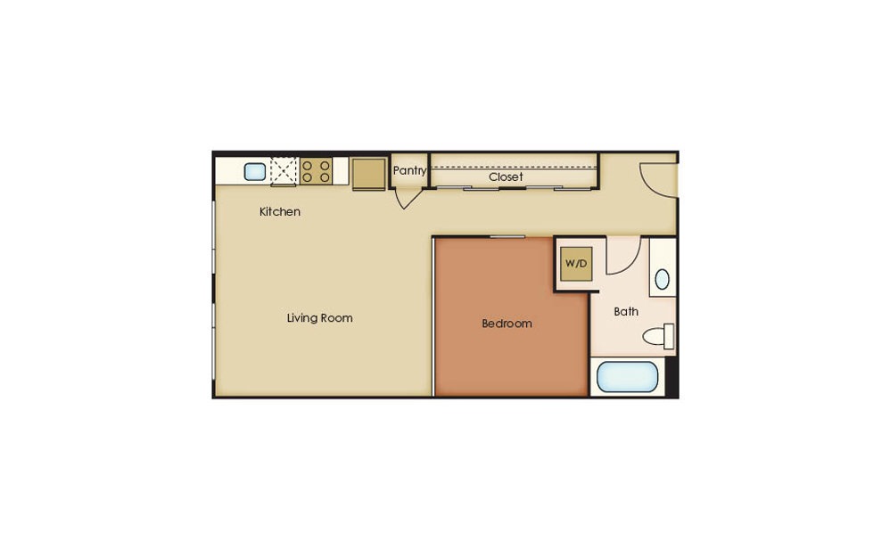 U2.4 - 1 bedroom floorplan layout with 1 bath and 605 square feet.