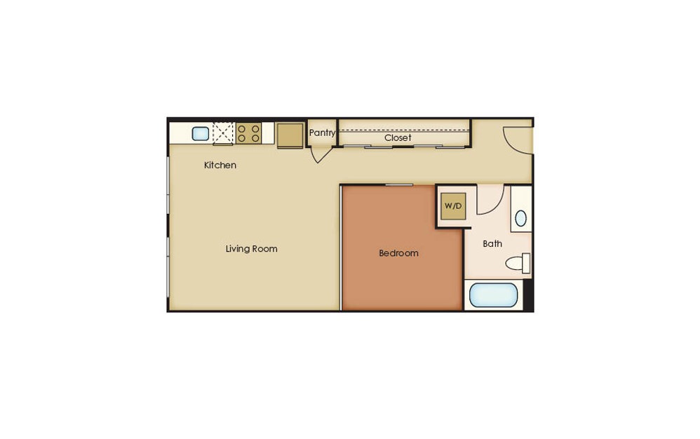 U2.5 - 1 bedroom floorplan layout with 1 bath and 604 square feet.