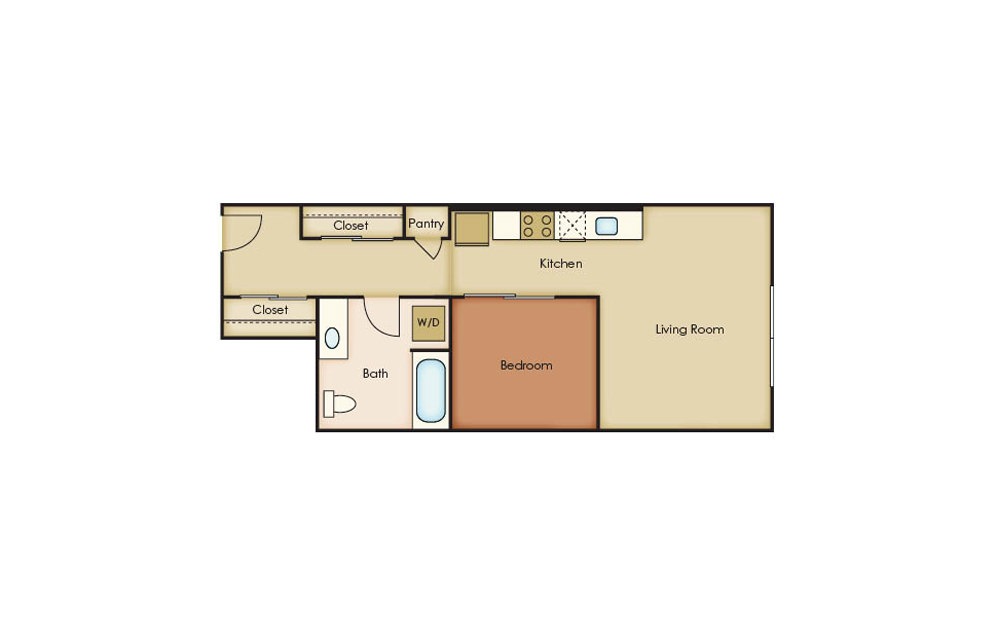U3.1 - 1 bedroom floorplan layout with 1 bath and 575 square feet.