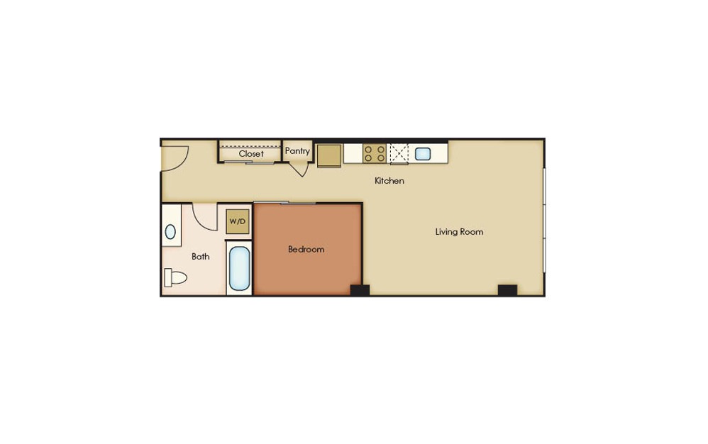 U3.10 - 1 bedroom floorplan layout with 1 bath and 581 square feet.