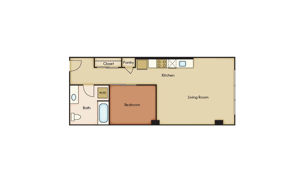 U3.6 - 1 bedroom floorplan layout with 1 bath and 622 square feet.