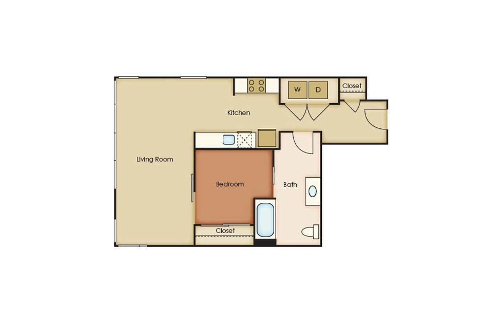 U4.1 - 1 bedroom floorplan layout with 1 bath and 690 square feet.