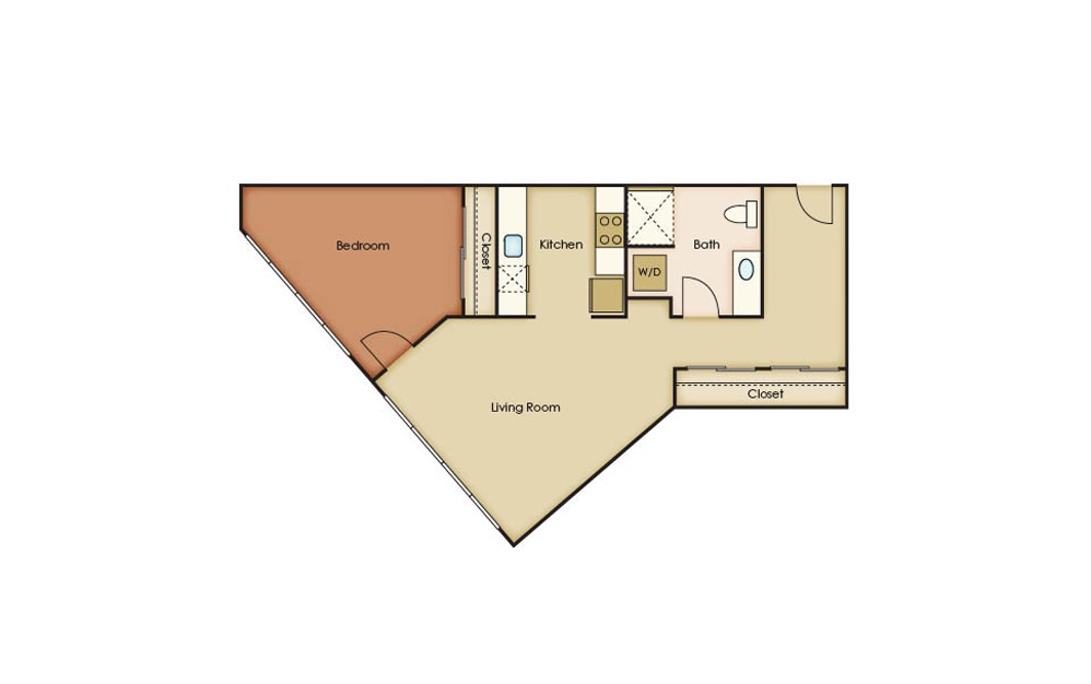 U5.1 - 1 bedroom floorplan layout with 1 bath and 899 square feet.
