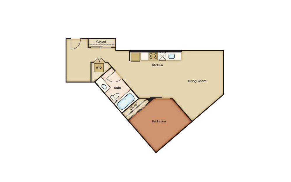 U6.1 - 1 bedroom floorplan layout with 1 bath and 740 square feet.