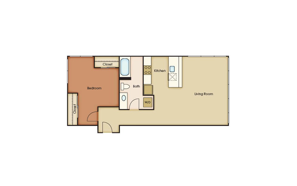 T4.1 - 1 bedroom floorplan layout with 1 bath and 785 square feet.